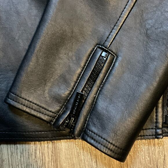 Michael Kors Womens Size XL Black Faux Leather Moto Jacket Coat‎ Lined Pockets - Picture 3 of 12